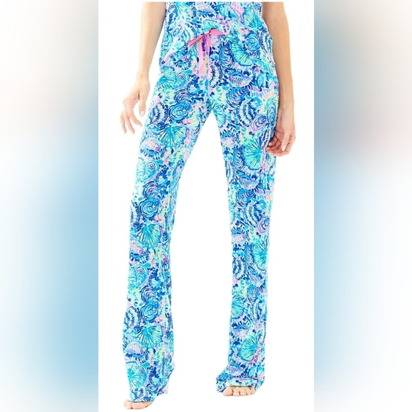 Lilly Pulitzer Pants - Lilly Pulitzer Blue and Pink Floral Wide Leg Knit Pants